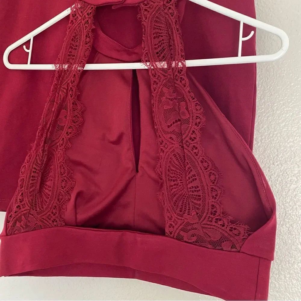 Lulus 2 piece Chic My Interest Burgundy red lace crop top dress mini skirt L - Picture 5 of 13